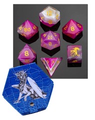 Hymgho Dice: 7 Set Polyhedral Dragon's Hoard Gemstone Rose Agate BRB031